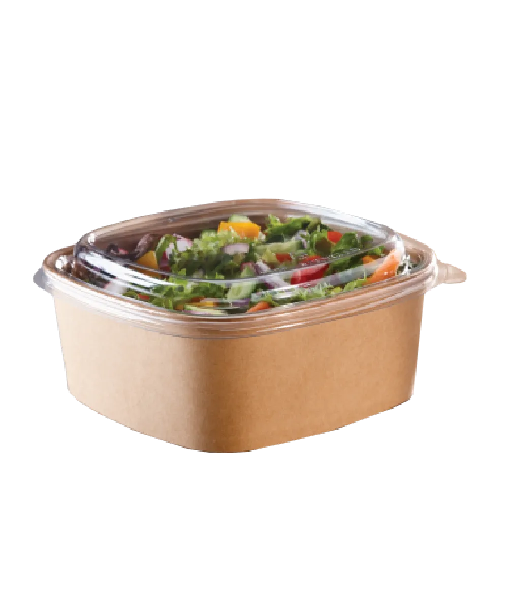 BOWL LID DOME 6.75" PLASTIC CLEAR SQUARE 24oz & 32oz PAPER BOWL - 300/CASE