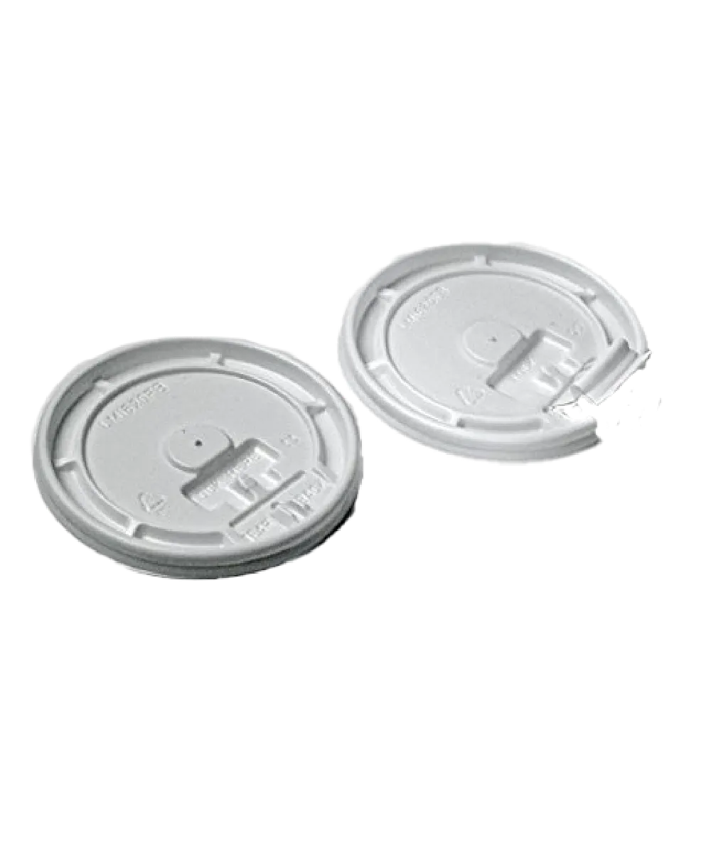 CUP LID 10-20oz WHITE PLASTIC ROUND FLAT W/HOT FOLDBACK FOR HOT BEVERAGE - 1000/CASE