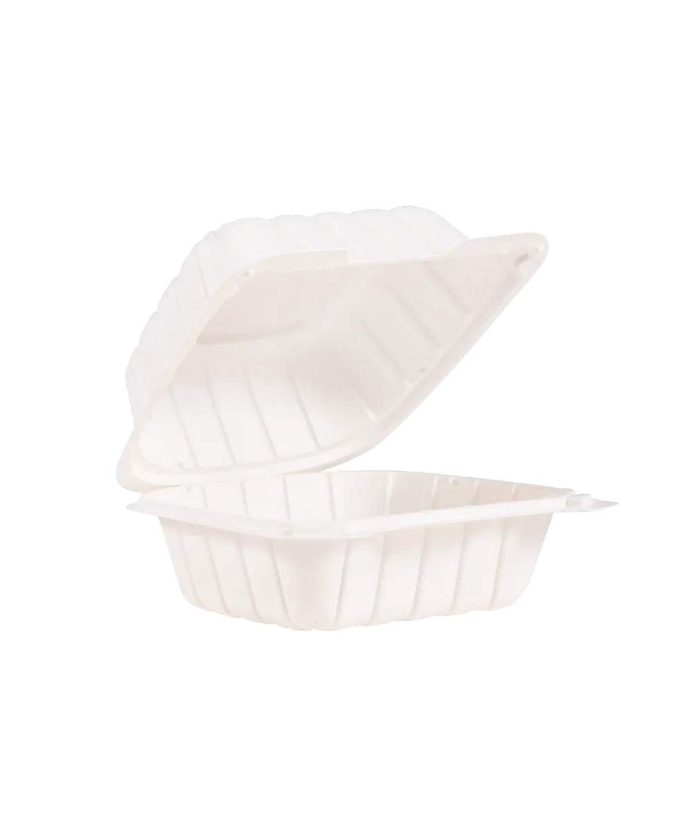 CONTAINER 6" PP PLASTIC WHITE SQUARE 1-COMPARTMENT HINGE LID - 400/CASE