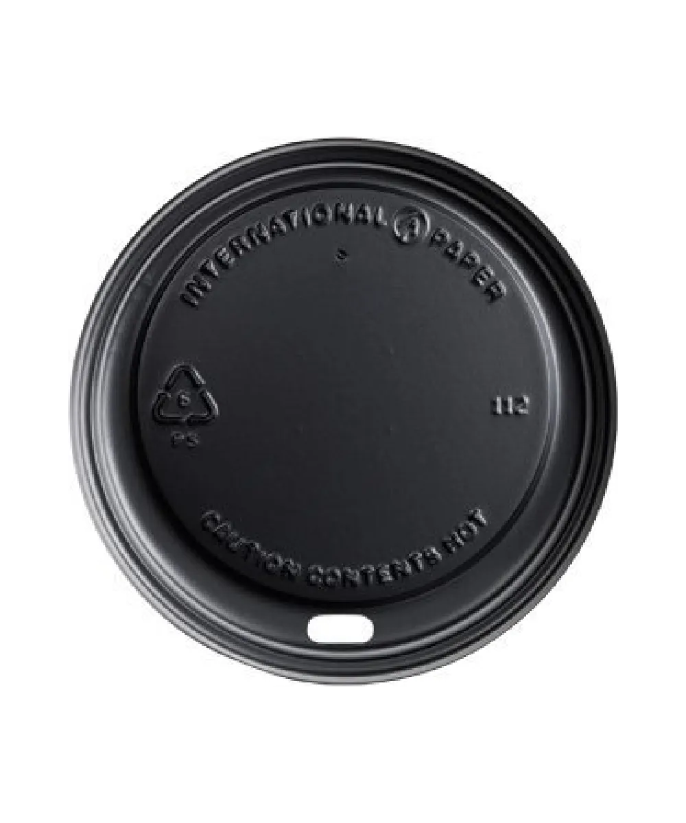 CUP LID 12-20oz BLACK PLASTIC ROUND DOME SIP-THRU HOT BEVERAGE - 1200/CASE