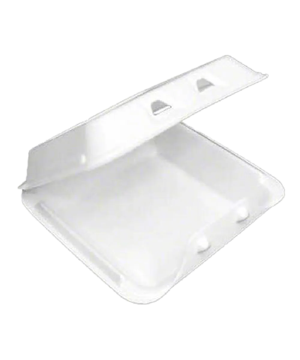 CONTAINER 1-COMPARTMENT 9"x9.5"x3.25" WHITE FOAM HINGED LID - 150/CASE
