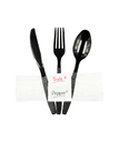 CUTLERY KIT FORK SPOON KNIFE NAPKIN SALT PEPPER BLACK PLASTIC 6 PCS - 250/CASE
