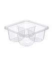 CONTAINER 14oz 4-COMPARTMENT 6" SQUARE SHALLOW PLASTIC CLEAR TAMPER EVIDENT/TAMPER RESISTANT RECYCLABLE - 300/CASE