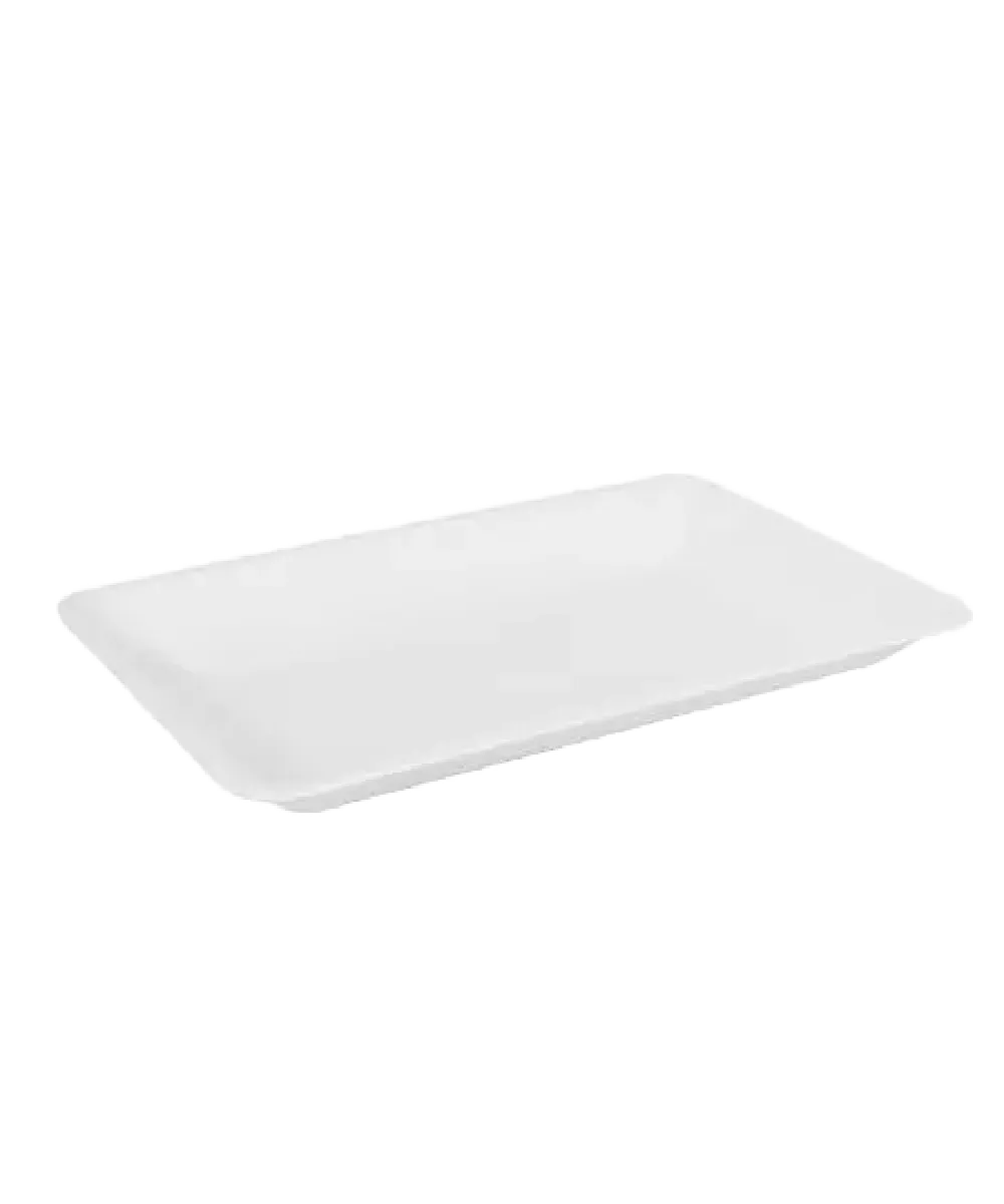 FOOD TRAY 10"X8" WHITE PLASTIC RECTANGULAR PLATTER - 25/CASE