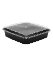 BLACK CONTAINER & CLEAR LID COMBO 48oz PLASTIC SQUARE 10.40"X6.65"X1.70" - 100/CASE