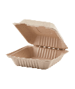 CONTAINER 1-COMPARTMENT 10"X10"X3" BAGASSE NATURAL HINGE LID KRAFT PFAS-FREE  - 200/CASE